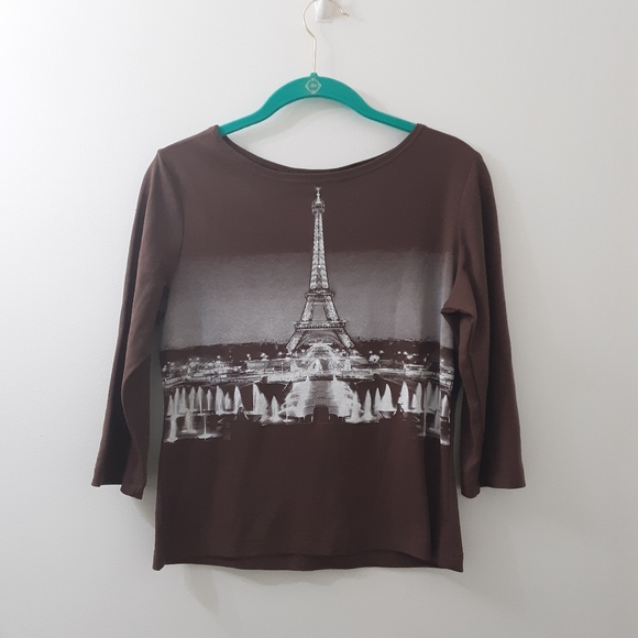 🌻Paris Eiffel Tower Cropped 3/4 sleeve shirt - Picture 1 of 16